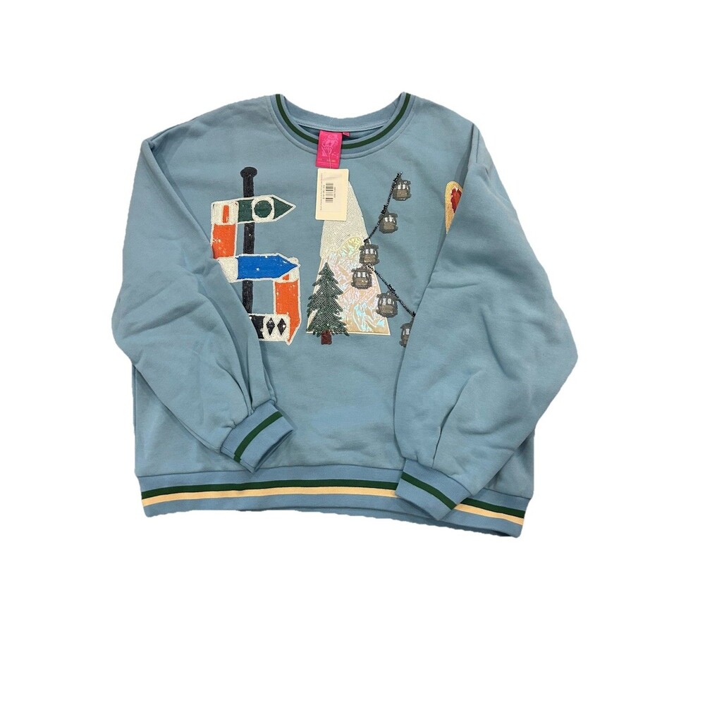 Queen Of Sparkles Blue Ski Icon Letter Sweatshirt XS